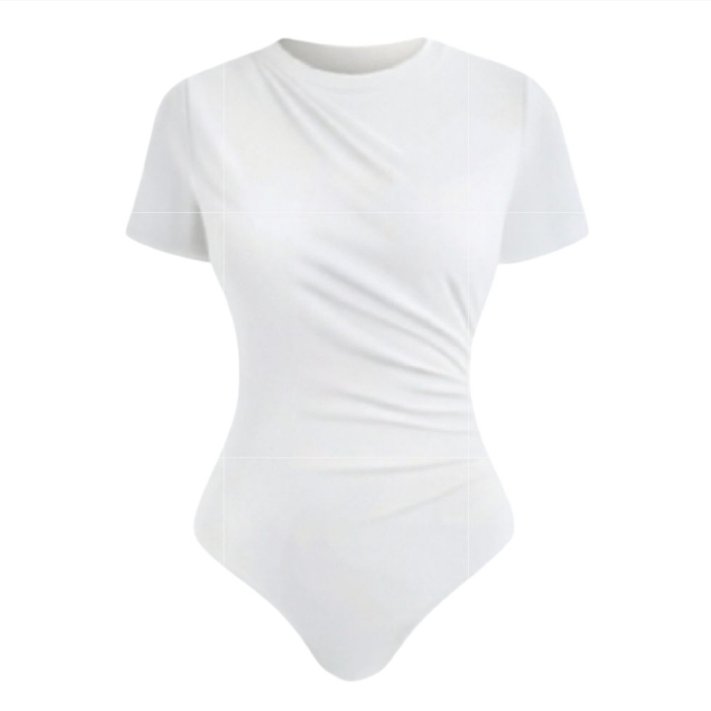 NWOT: Blue, Elegant, ruched, short sleeve, snap closure, bodysuits (10 Colors) - Picture 8 of 13